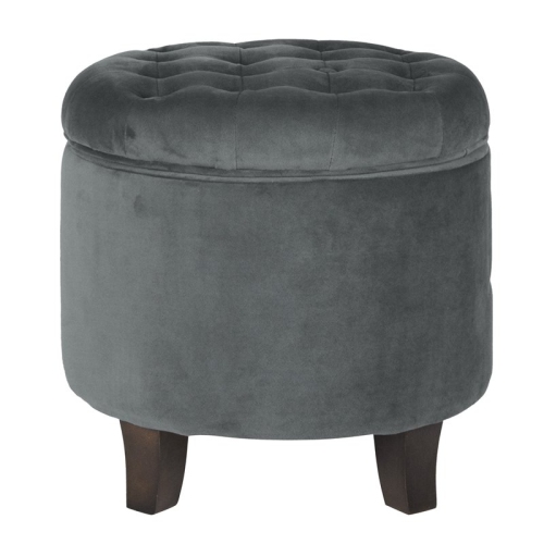 HomePop Round Transitional Wood and Velvet Storage Ottoman in Gray