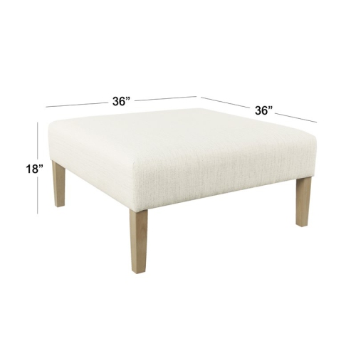 HomePop Square Transitional Wood and Woven Fabric Ottoman in Cream