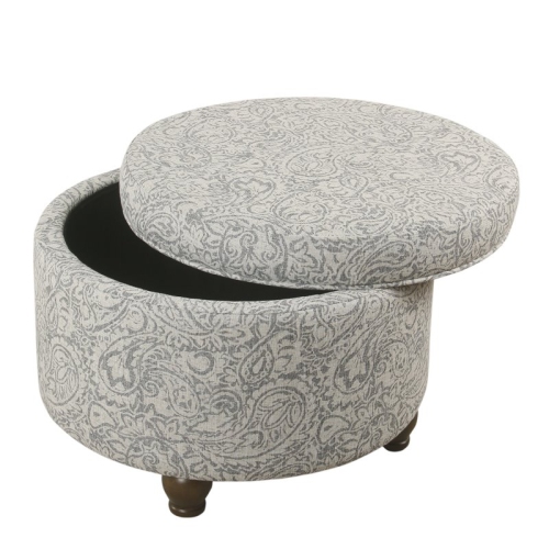 HomePop Transitional Fabric Storage Ottoman with Paisley Floral Pattern in Gray