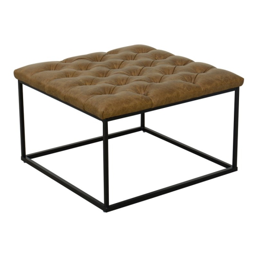 HOMEPOP  Modern Wood And Faux Leather Ottoman With Button Tufting In Brown