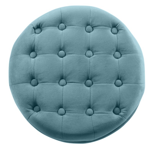 HomePop Round Transitional Wood and Velvet Ottoman with Storage in Blue