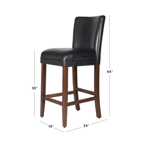 HomePop 29" Traditional Wood and Faux Leather Barstool in Black