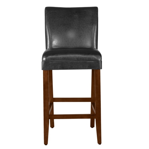 HomePop 29" Traditional Wood and Faux Leather Barstool in Black