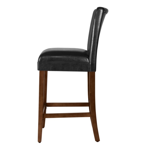 HomePop 29" Traditional Wood and Faux Leather Barstool in Black