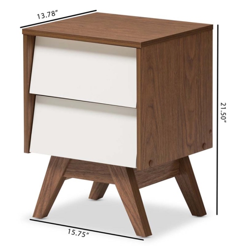 Baxton Studio Hildon 2 Drawer Nightstand in White and Walnut Brown