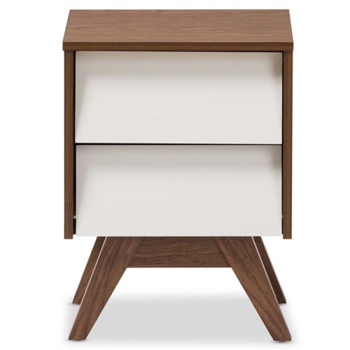 Maklaine 2 Drawer Nightstand in White and Walnut Brown