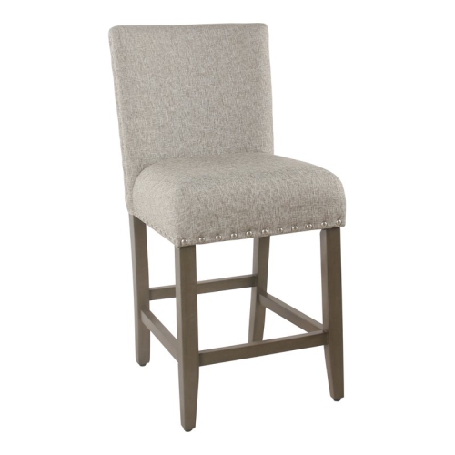 HOMEPOP  24" Wood And Fabric Counter Stool With Nailheads In Warm In Gray