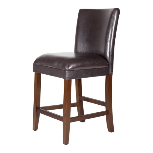 HOMEPOP  24" Traditional Wood And Faux Leather Barstool In In Brown