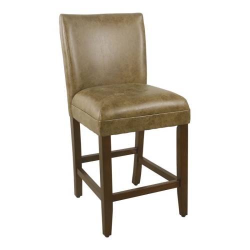 HomePop 24" Traditional Wood and Faux Leather Barstool in Distressed Brown