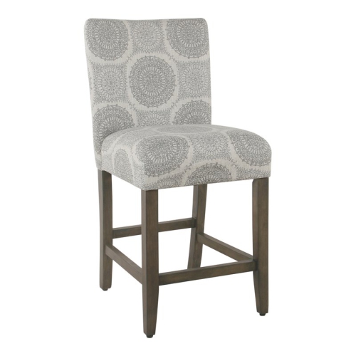 HomePop 24" Traditional Wood and Fabric Parsons Counter Stool in Gray Medallion