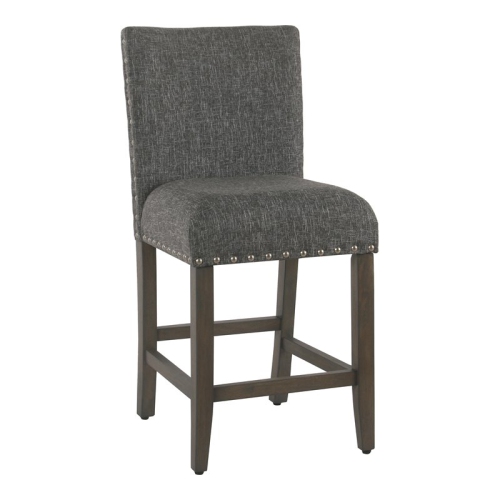 HomePop 24" Wood and Fabric Counter Stool with Nailheads in Slate Gray