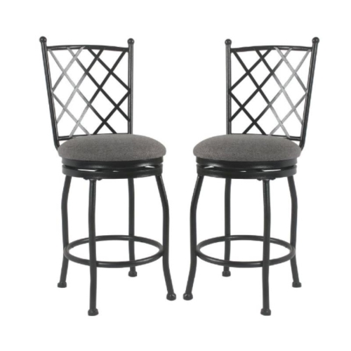 HOMEPOP  Home Square Tristan 24" Metal And Fabric Counter Stool In Finish - Set Of 2 In Gray