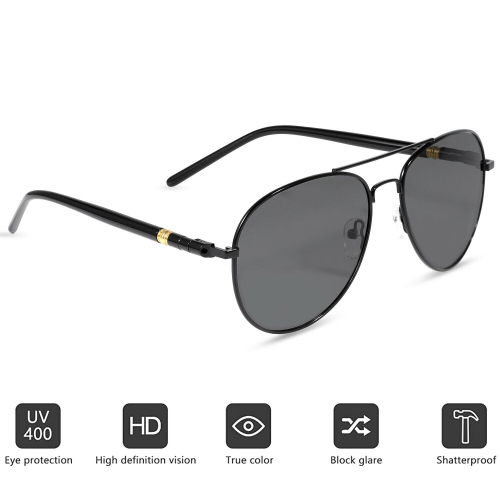 Unisex Photochromic Polarized Aviator Sunglasses with Case for Driving/Cycling
