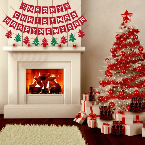 Merry Christmas Felt Burlap Banner for Fireplace Wall Tree Party Supplies, 4PCS