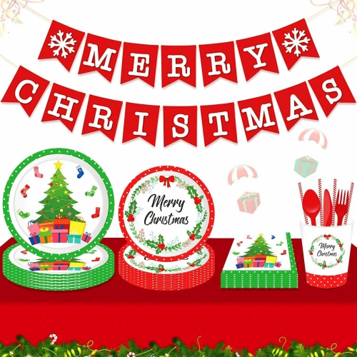 Merry Christmas Felt Burlap Banner for Fireplace Wall Tree Party Supplies, 4PCS