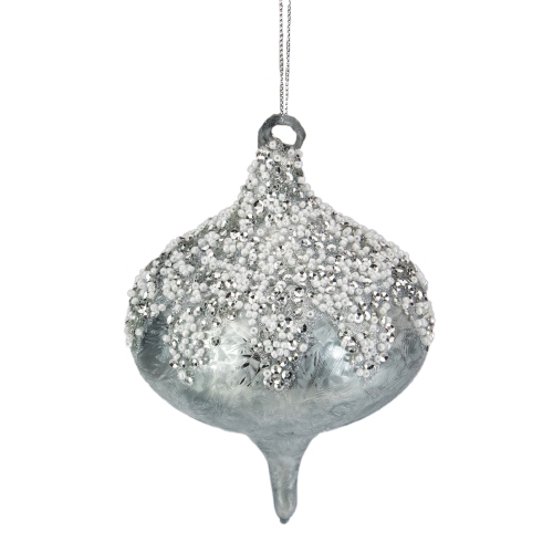 5.25" Silver Beads and Sequins Glass Onion Christmas Ornament