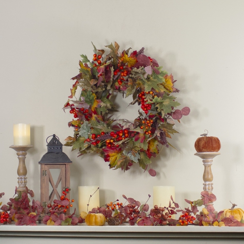 Leaves and Berries Artificial Fall Harvest Wreath - 20-Inch, Unlit