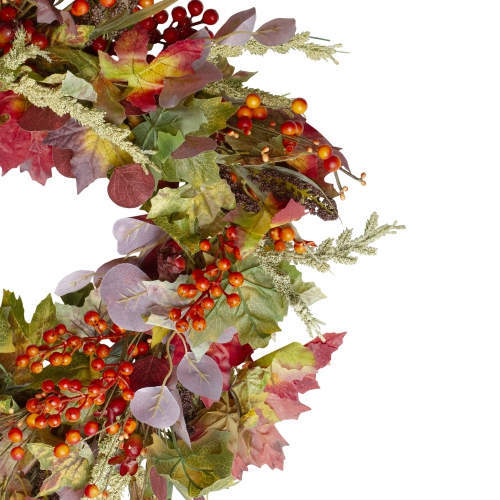 Leaves and Berries Artificial Fall Harvest Wreath - 20-Inch, Unlit