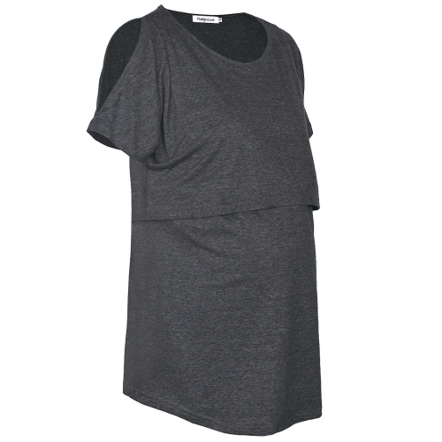 Paquet de 2 t-shirts de maternité confortables pour l’allaitement maternel de style Basic style-M/G/TG