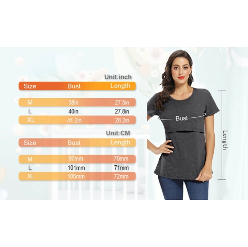 Paquet de 2 t-shirts de maternité confortables pour l’allaitement maternel de style Basic style-M/G/TG