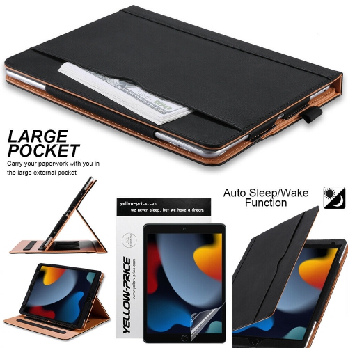 YELLOW-PRICE  Leather Slim Folio Case Cover + Screen Protector for New 2021 Ipad 9Th Gen 10.2"