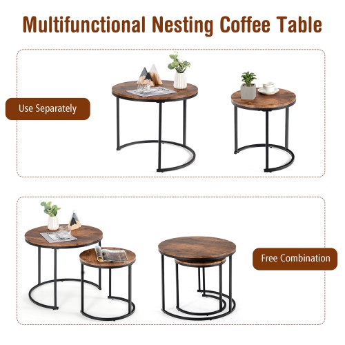 Ensemble de 2 tables basses gigognes pour balcon avec tables d'appoint rondes modernes de Costway