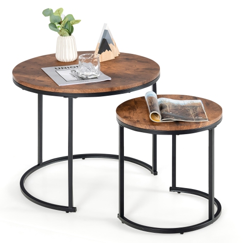 Ensemble de 2 tables basses gigognes pour balcon avec tables d'appoint rondes modernes de Costway