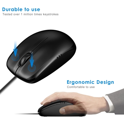 M0776 3-Button Wired USB Optical Mouse Mice, Black