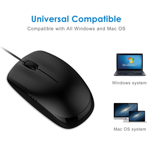 M0776 3-Button Wired USB Optical Mouse Mice, Black