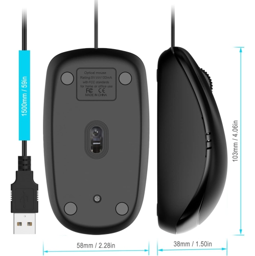 M0776 3-Button Wired USB Optical Mouse Mice, Black