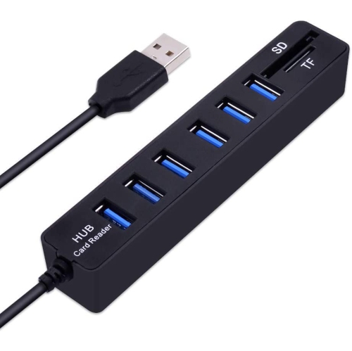 6 Port USB Hub 2.0 Cable Length 80cm-90cm with SD/TF Card Reader for MacBook, Mac Pro/Mini, iMac, Surface Pro, XPS, Laptop, Desktop, Notebook PC, Win
