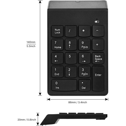 Wireless Numeric Keypad 18Keys Portable Number Numpad with 2.4G Mini USB Receiver for Laptop Notebook, Desktop, Surface Pro, PC - Black