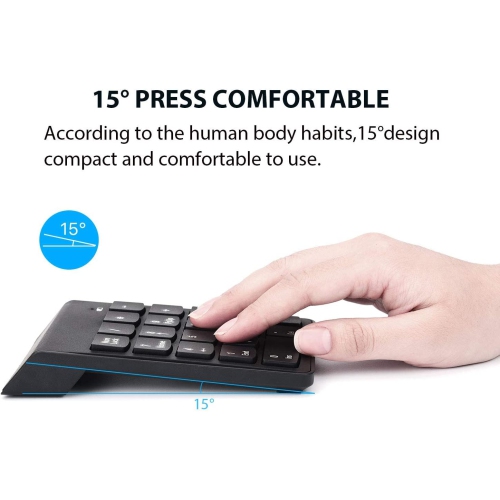 Wireless Numeric Keypad 18Keys Portable Number Numpad with 2.4G Mini USB Receiver for Laptop Notebook, Desktop, Surface Pro, PC - Black