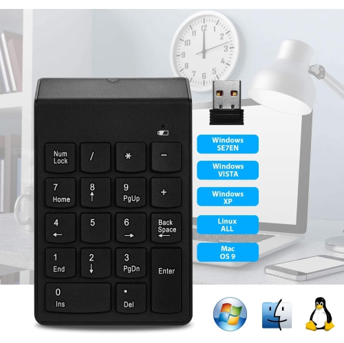Wireless Numeric Keypad 18Keys Portable Number Numpad with 2.4G Mini USB Receiver for Laptop Notebook, Desktop, Surface Pro, PC - Black