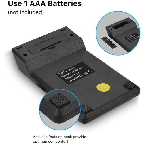 Wireless Numeric Keypad 18Keys Portable Number Numpad with 2.4G Mini USB Receiver for Laptop Notebook, Desktop, Surface Pro, PC - Black