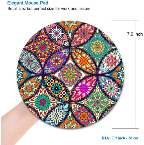 Mouse Pad, Round Mandala Mouse Mat, Cute Mouse Pad with Design, Non-Slip Rubber Base Mousepad with Stitched Edge, Waterproof Office Mouse Pad, Small