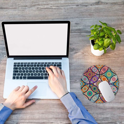 Mouse Pad, Round Mandala Mouse Mat, Cute Mouse Pad with Design, Non-Slip Rubber Base Mousepad with Stitched Edge, Waterproof Office Mouse Pad, Small