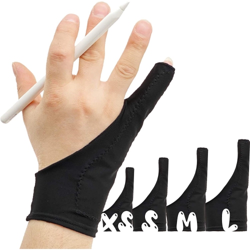Artist Glove Large - 2 Pack Palm Rejection Drawing Glove for Graphic Tablet, iPad - Smudge Guard, 1 Finger, Elastic Lycra, Fingerless Glove, Good for