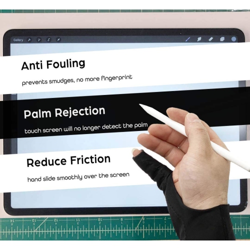 Artist Glove Large - 2 Pack Palm Rejection Drawing Glove for Graphic Tablet, iPad - Smudge Guard, 1 Finger, Elastic Lycra, Fingerless Glove, Good for