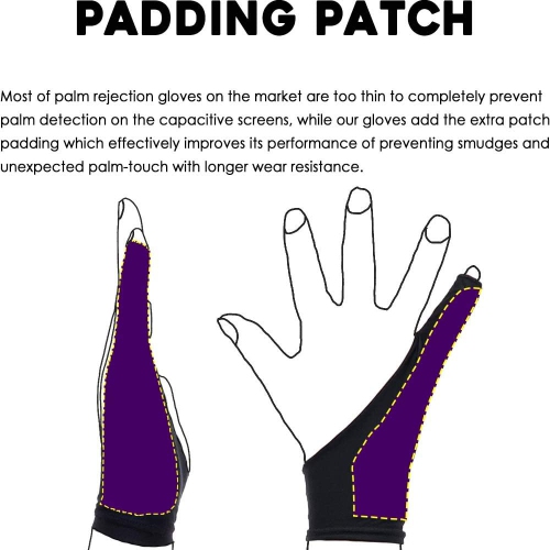 Artist Glove Large - 2 Pack Palm Rejection Drawing Glove for Graphic Tablet, iPad - Smudge Guard, 1 Finger, Elastic Lycra, Fingerless Glove, Good for