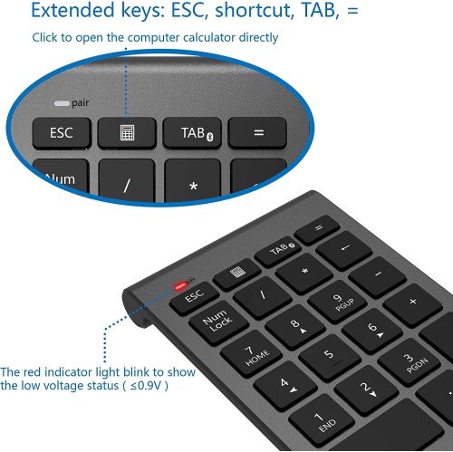 Bluetooth Numeric Keypad, Portable Wireless Bluetooth 22 Keys Number Pad Keyboard with Multiple Shortcuts for