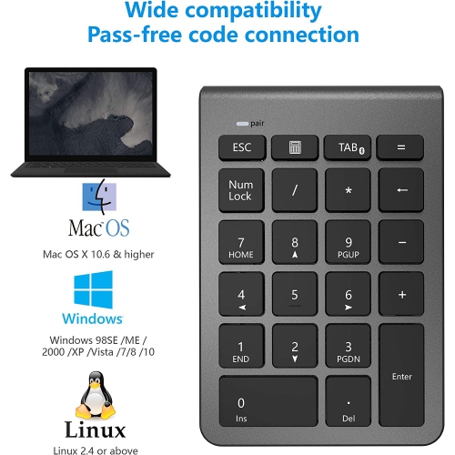 Bluetooth Numeric Keypad, Portable Wireless Bluetooth 22 Keys Number Pad Keyboard with Multiple Shortcuts for