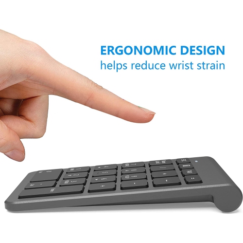 Wireless Bluetooth Numeric Keypad – 22-Key Portable Number Pad For Laptop, PC, Desktop (Cool Gray)