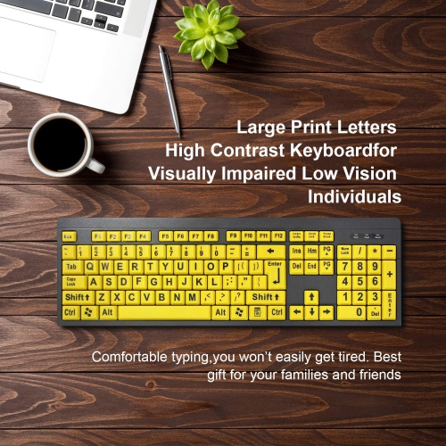 Large Print Computer Keyboard, Wired USB High Contrast Keyboard with Oversized Print Letters for Visually Impaired Low Vision Individuals