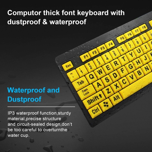 Large Print Computer Keyboard, Wired USB High Contrast Keyboard with Oversized Print Letters for Visually Impaired Low Vision Individuals