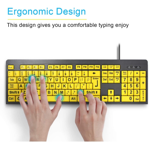 Large Print Computer Keyboard, Wired USB High Contrast Keyboard with Oversized Print Letters for Visually Impaired Low Vision Individuals