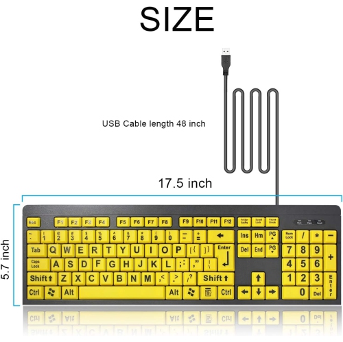 Large Print Computer Keyboard, Wired USB High Contrast Keyboard with Oversized Print Letters for Visually Impaired Low Vision Individuals
