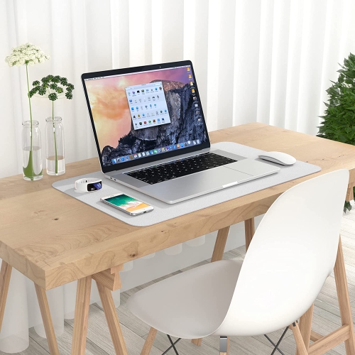 Desk Pad, 23.6' x 13.8' PU Leather Desk Mat, M Extended Mouse Pad, Waterproof Desk Blotter Protector, Ultra Thin Small Laptop Keyboard Mat, Non-Slip