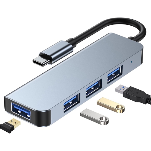 USB C Hub 3.0, Aluminum USB-C Hub Multiport 4-in-1,Ultra Slim Data Type C Hub with 1 USB 3.0 Port and 3 USB 2.0 Ports, USB C to USB Adapter for MacBo