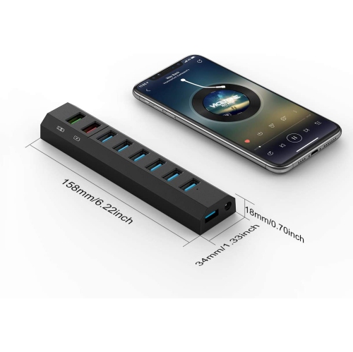 Powered USB Hub 3.0, 8 Port Super High Speed USB 3.0 Hub Splitter + 36W Power Adapter + USB 3.0 Cable, Smart Fast Charger USB Hub Powered for Laptop,